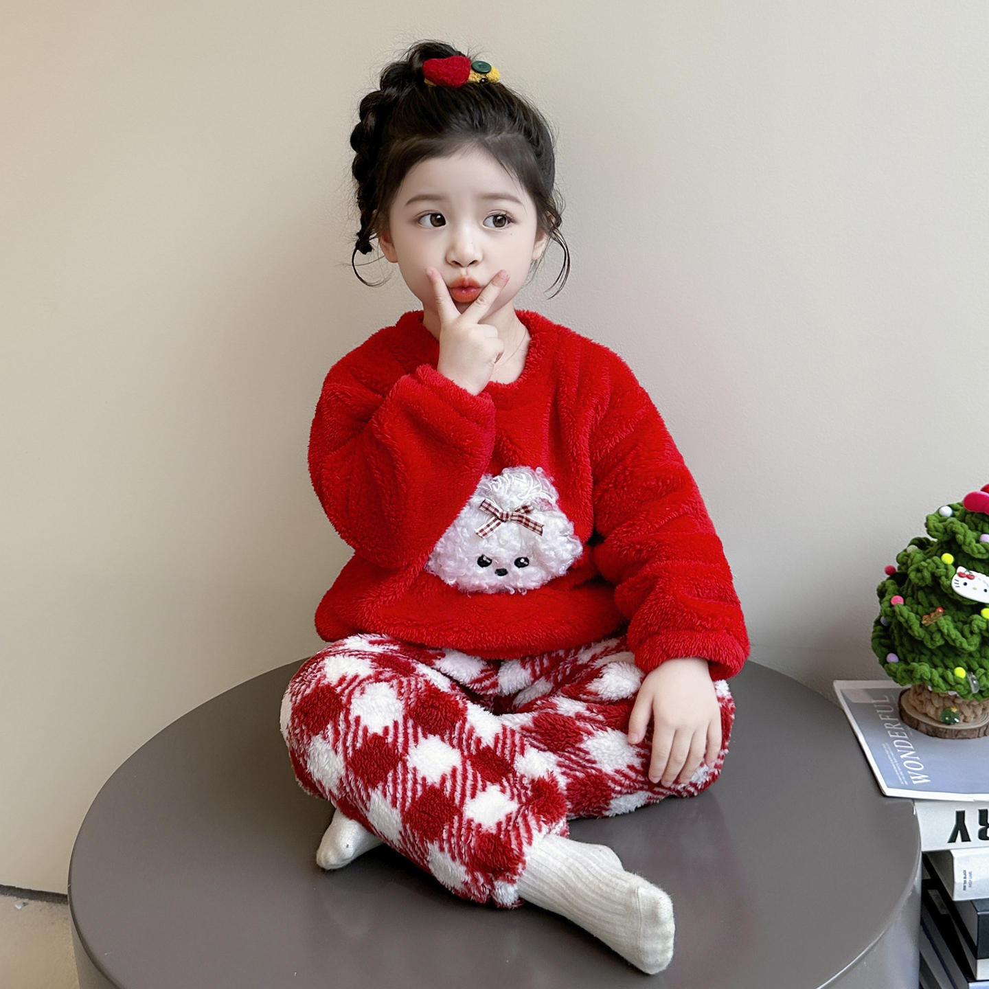 女童珊瑚绒睡衣套装秋冬季2025新
