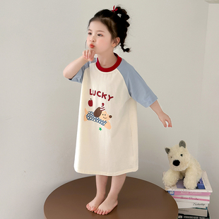 女童睡裙夏款 女寶寶夏季 空調(diào)睡衣女孩兒童短袖 家居服 純棉2025新款
