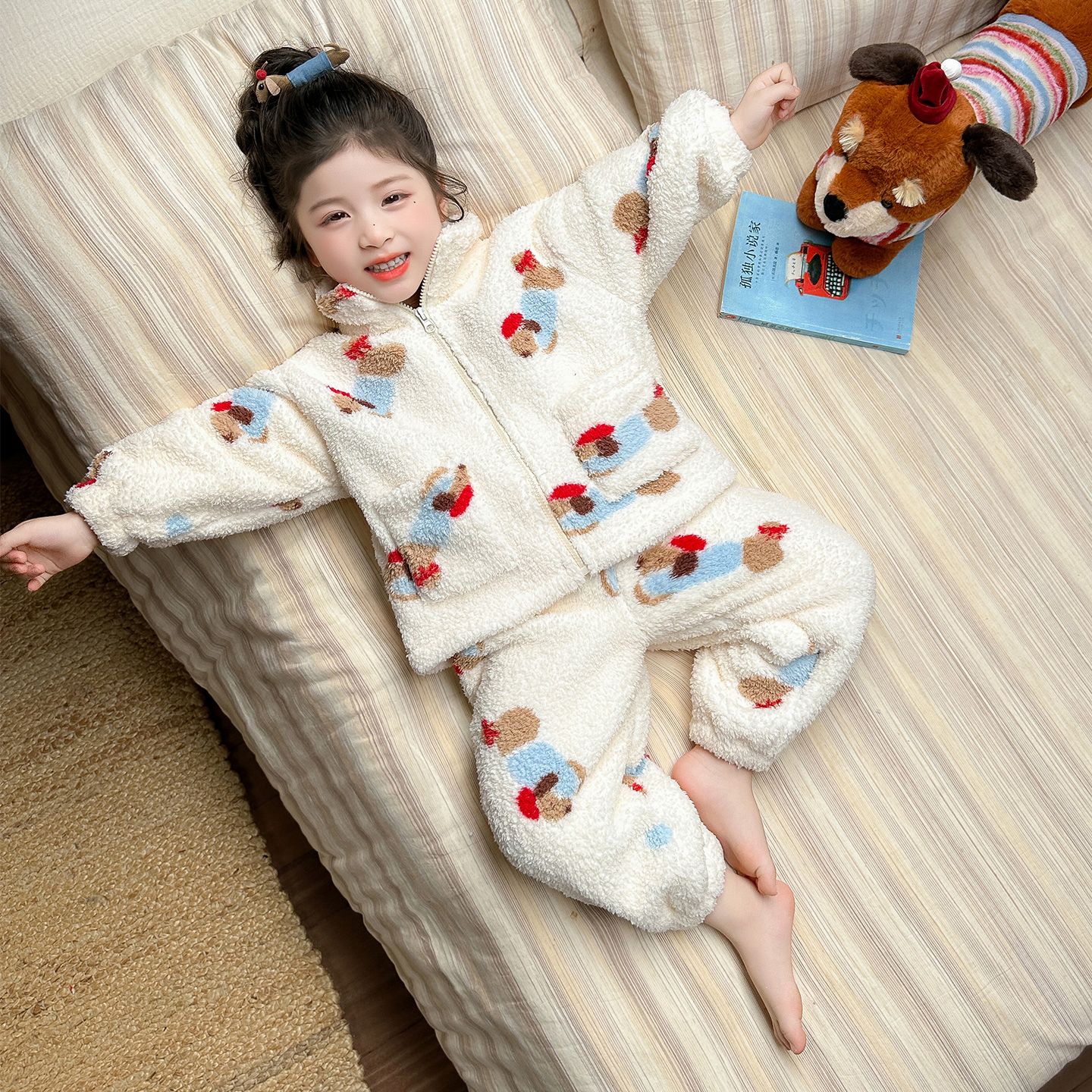 女童拉链睡衣套装2025新款秋冬季
