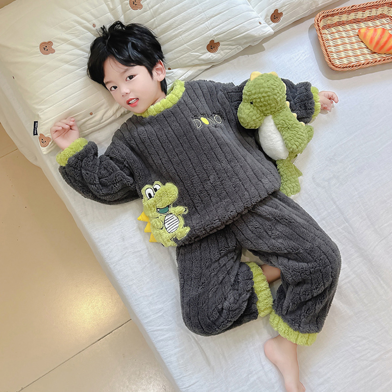 男童珊瑚绒睡衣秋冬款家居服套装