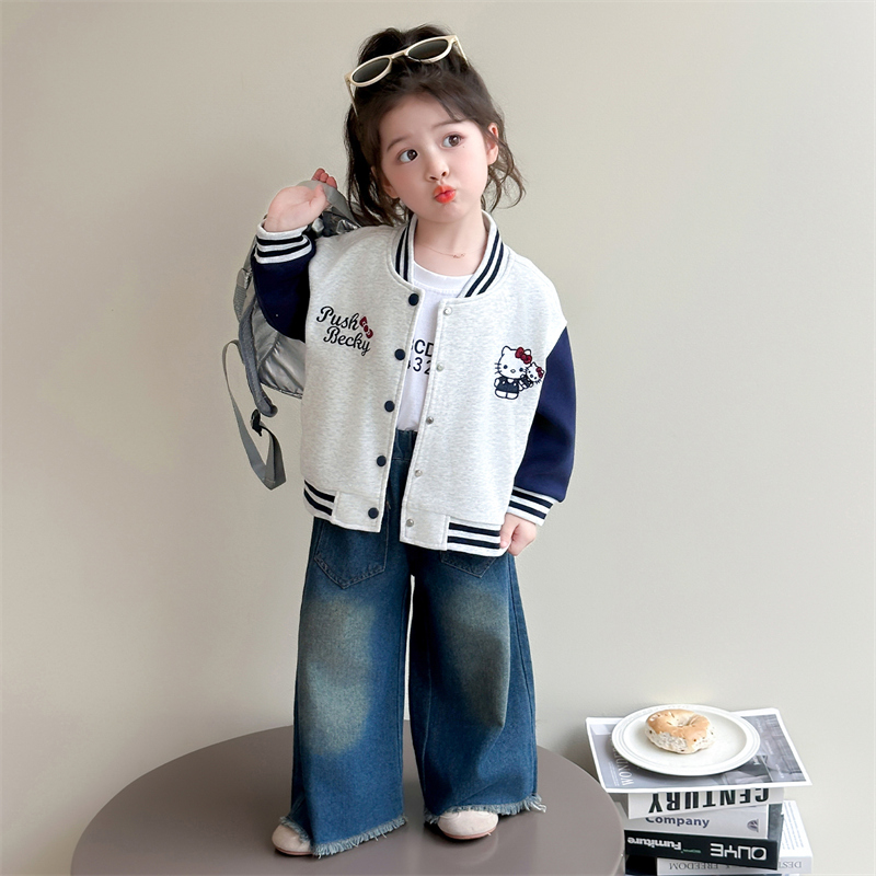 女童2025春秋季新款猫咪刺绣棒球服外套女宝宝休闲百搭洋气时尚潮
