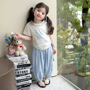 两件套女孩宝宝时髦夏季 女童短袖 儿童洋气宽松防蚊裤 套装 衣服 夏季