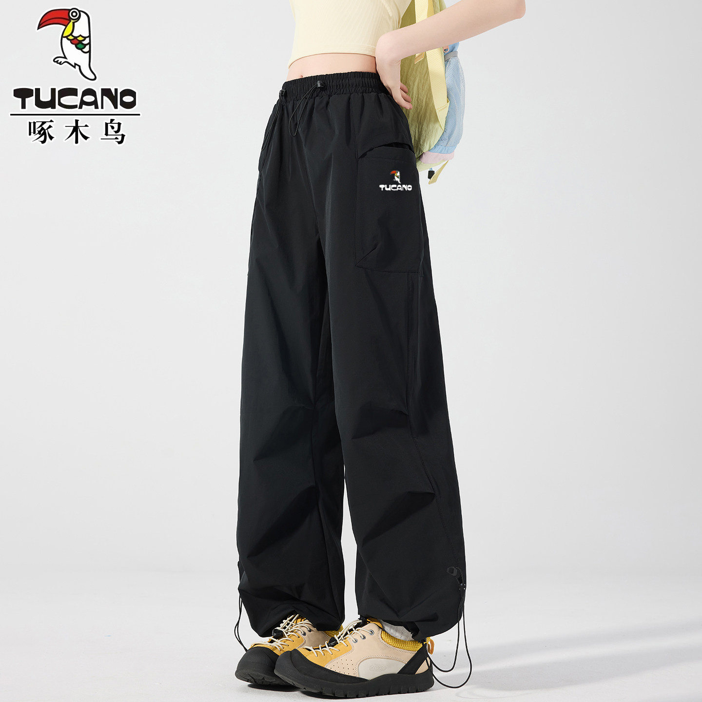 啄木鸟美式高腰工装裤女2026新款薄款春秋小个子休闲阔腿伞兵裤子