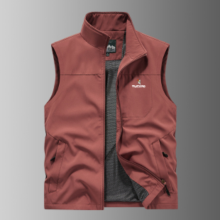 马夹外套 立领休闲坎肩多口袋钓鱼背心工装 啄木鸟马甲男士 春秋薄款