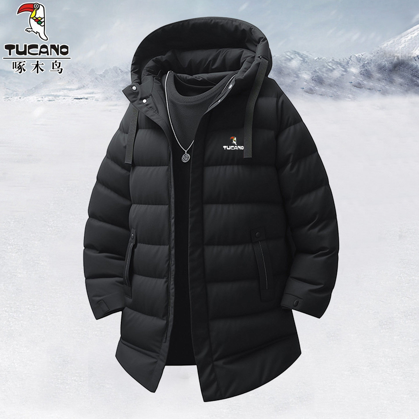 啄木鸟羽绒棉服男士冬季新款中长款加厚保暖潮流百搭棉衣男装棉袄