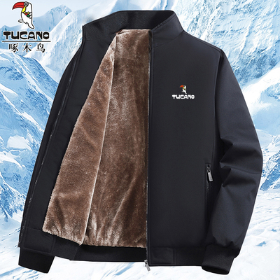 啄木鸟外套男士加绒加厚爸爸夹克