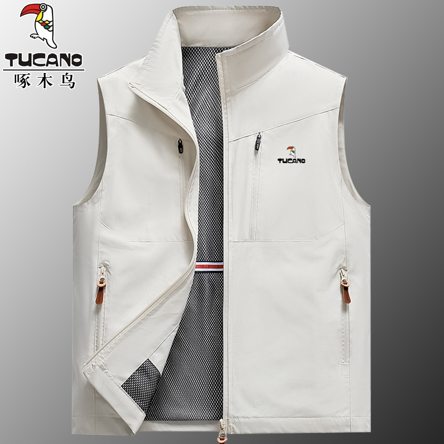 啄木鸟户外休闲马甲男春秋款多口袋速干透气工装摄影钓鱼马夹背心