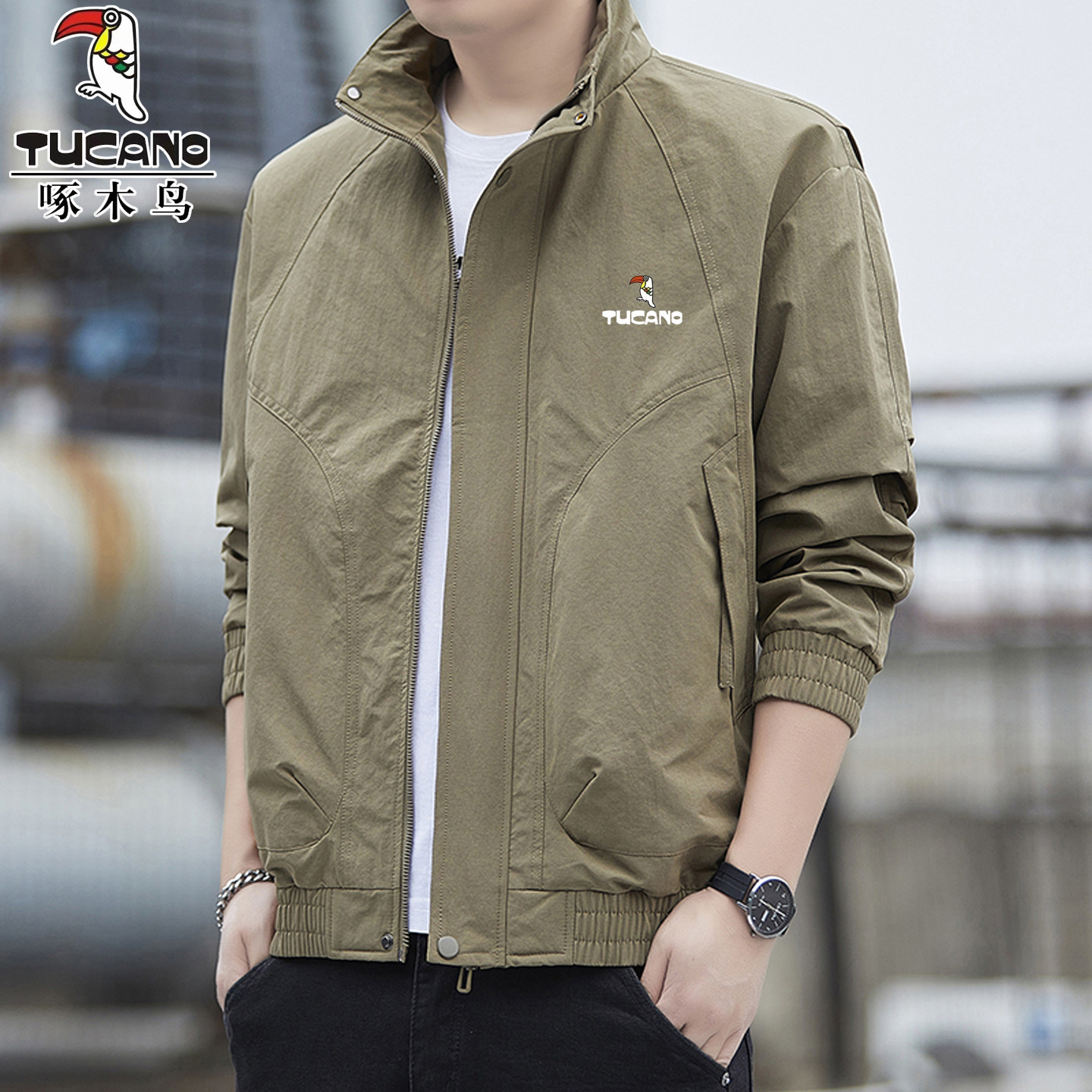 啄木鸟工装外套男士春秋季美式立领防风休闲百搭飞行员夹克上衣潮