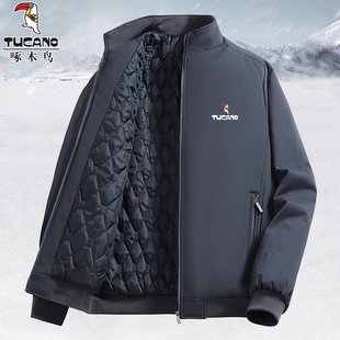 啄木鸟中老年人夹克外套男士冬季加绒加厚立领爷爷冬装棉服爸爸装