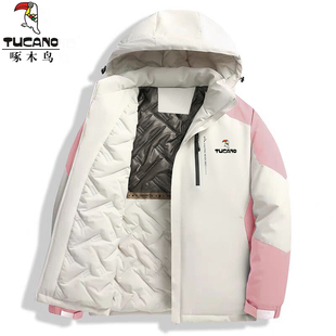 啄木鸟冲锋棉服外套女秋冬季宽松加厚棉衣保暖连帽夹克棉袄小个子