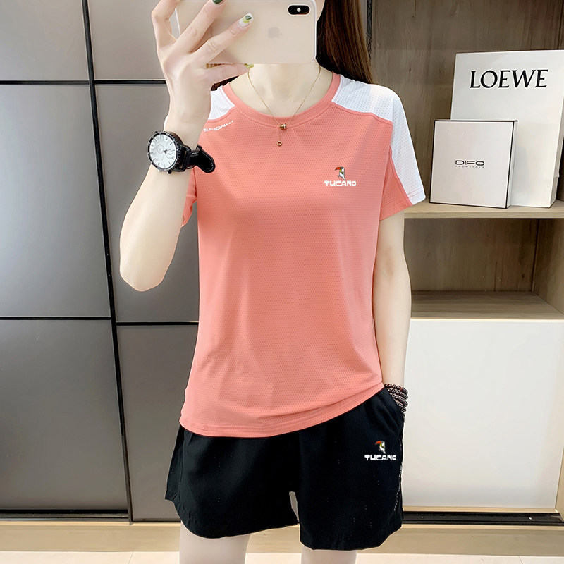 啄木鸟冰丝休闲运动套装女夏季学生户外跑步健身速干透气两件套潮