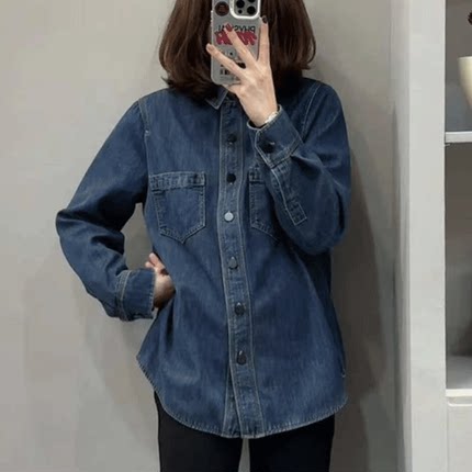 加绒加厚牛仔衬衫春秋时尚宽松长袖百搭衬衣韩版水洗休闲显瘦上衣