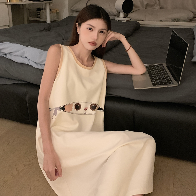 背心睡衣女夏季2025新款无袖长款睡裙可爱卡通ins风家居服可外穿
