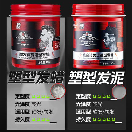 盛宝诺男士造型发泥发蜡百变塑型百蓬松持久自然哑光理发店专用款