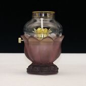 佛堂供具八吉祥琉璃供佛灯长明灯莲花液体酥油灯 可调节火苗防风