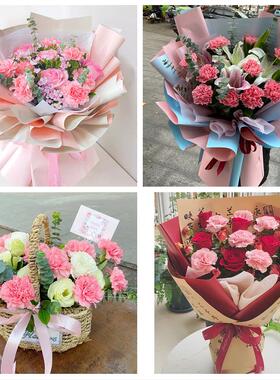 天津东丽区张贵庄丰年村万新同城鲜花店38节康乃馨百合花束送长辈