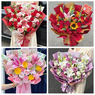 送安庆市怀宁县潜山县太湖县同城鲜花店玫瑰百合花束送老婆女朋友