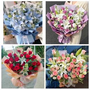 南阳市唐河新野桐柏县邓州市同城鲜花店玫瑰百合花束送老婆女朋友