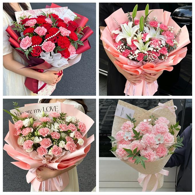 送昆明市宜良县石林县嵩明县同城鲜花店送康乃馨百合长辈生日花束