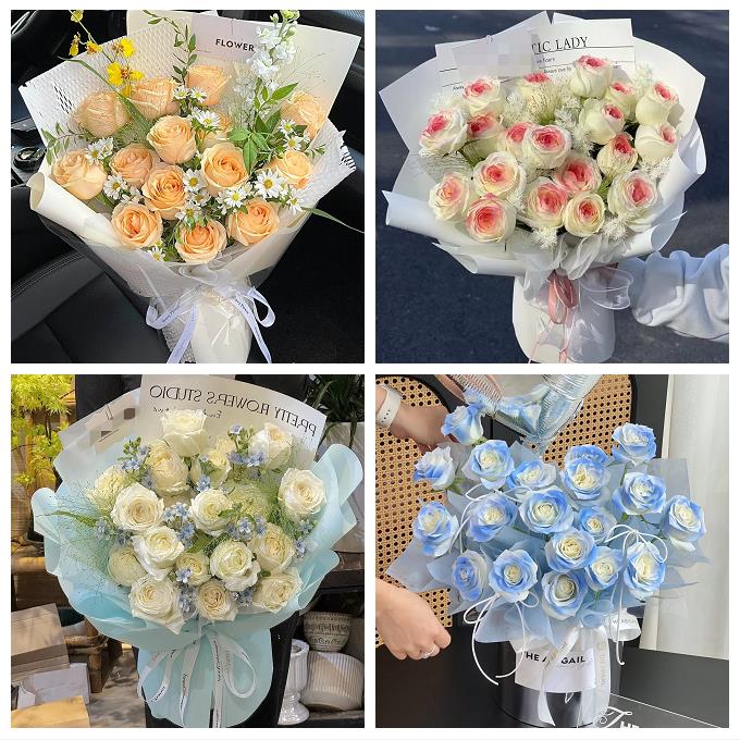 送上海市杨浦区殷行街大桥街同城鲜花店送卡布碎冰蓝玫瑰生日花束