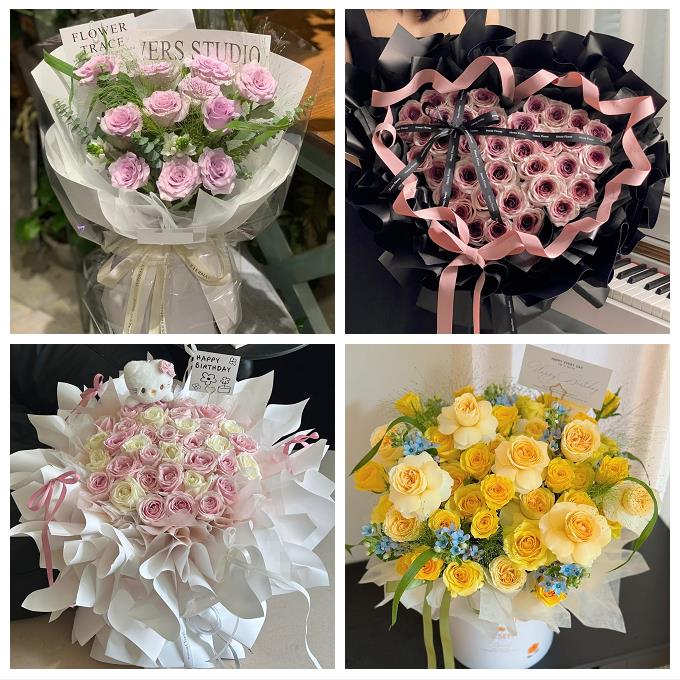 北京市大兴区兴丰林校路清源同城鲜花店送卡布碎冰蓝玫瑰生日花束