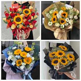 中高考向日葵玫瑰混搭花束肇庆市端州鼎湖区广宁怀集县同城鲜花店