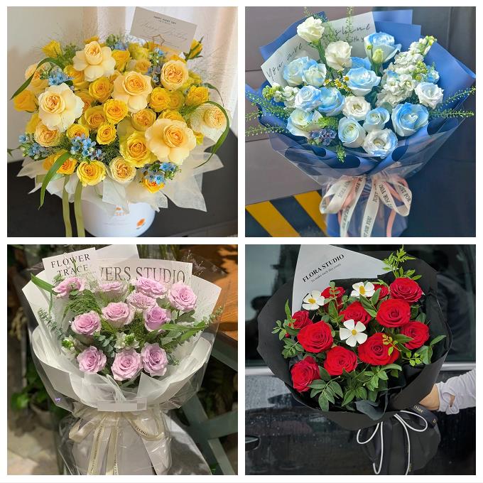 贵阳市南明云岩区花溪乌当区同城鲜花店送卡布碎冰蓝玫瑰生日花束