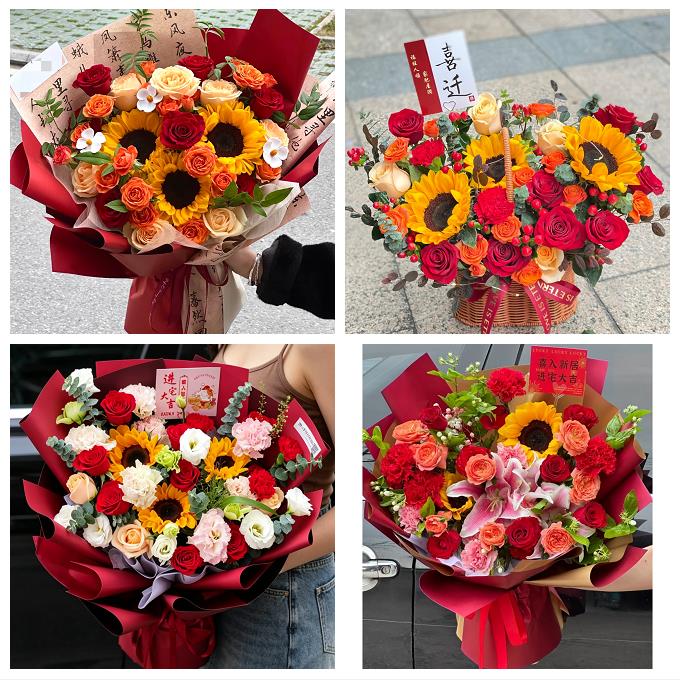 桂林市龙胜资源平乐荔浦恭城同城鲜花店送男士朋友向日葵玫瑰花束