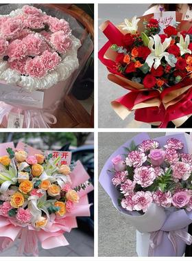 送上海市青浦区重固镇白鹤镇同城花店康乃馨百合鲜花束送长辈生日