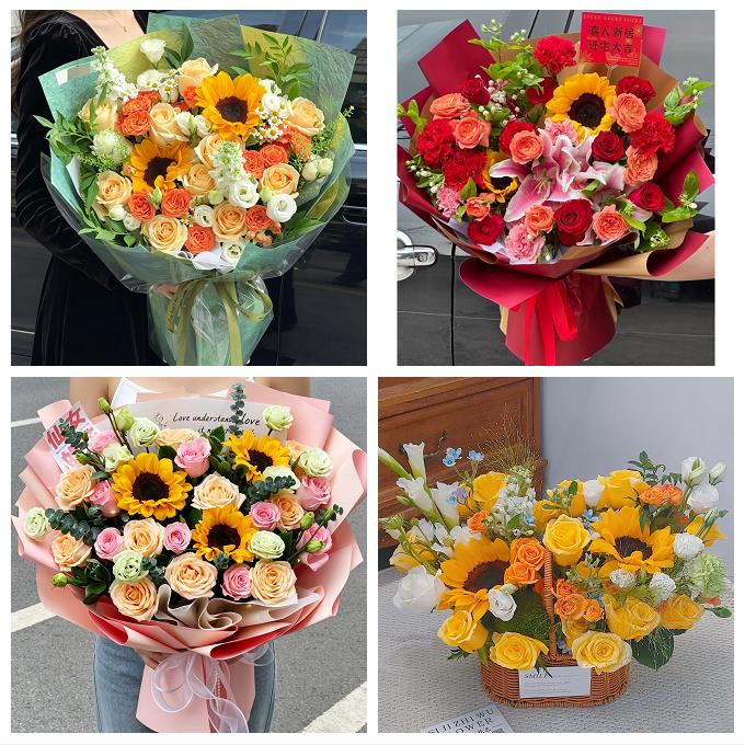 宁夏省吴忠市同心县青铜峡市同城鲜花店送男士朋友向日葵玫瑰花束
