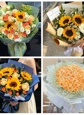 吐鲁番市高昌区鄯善托克逊县同城鲜花店送男士朋友向日葵玫瑰花束