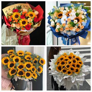 中高考向日葵玫瑰混搭花束张家口市怀安怀来涿鹿赤城县同城鲜花店