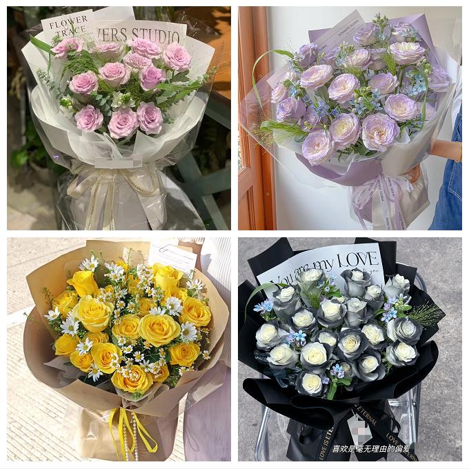 北京市顺义区后沙峪天竺杨镇同城鲜花店送卡布碎冰蓝玫瑰生日花束