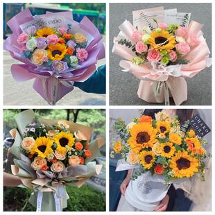 安徽马鞍山市博望区花山雨山区同城鲜花店学生高考向日葵玫瑰花束