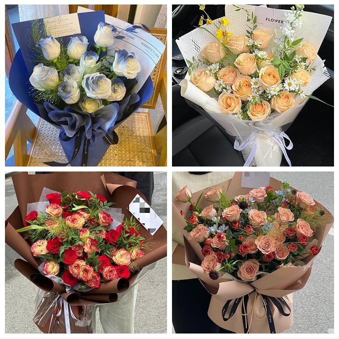 太原市尖草坪万柏林区晋源区同城鲜花店送卡布碎冰蓝玫瑰生日花束