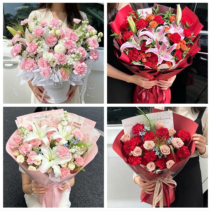 菏泽市巨野郓城县鄄城东明县同城鲜花店送康乃馨百合长辈生日花束