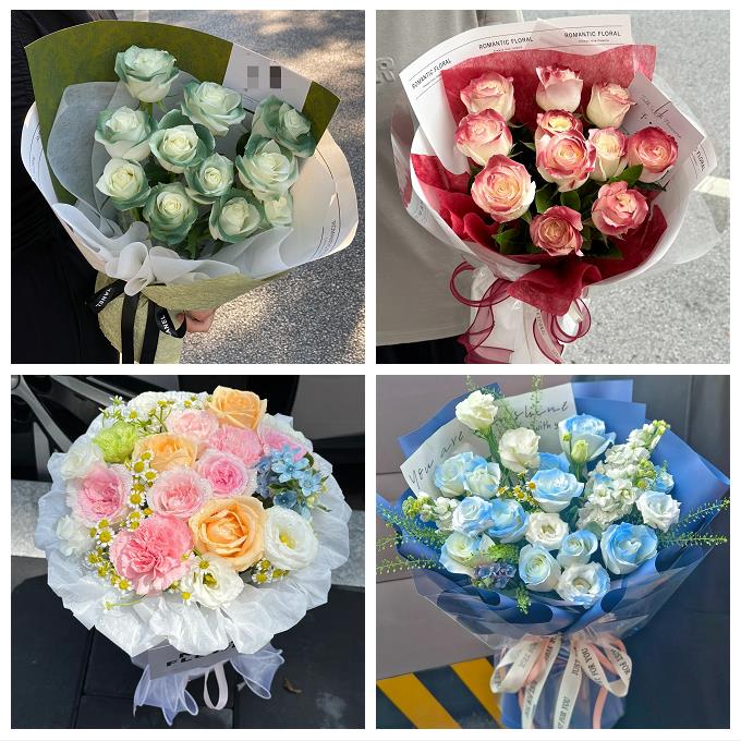 唐山市路南路北古冶区开平区同城鲜花店送卡布碎冰蓝玫瑰生日花束