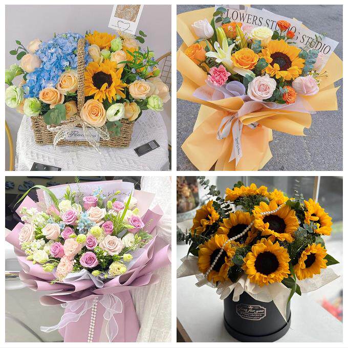 新疆叶城麦盖提县岳普湖巴楚县同城鲜花店向日葵玫瑰混搭生日花束