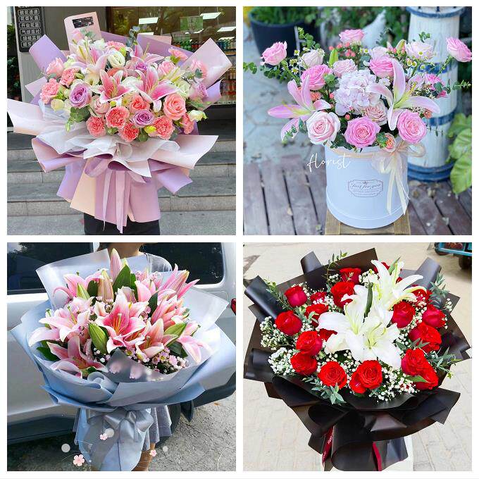 珠海香洲斗门金湾金唐南湾区同城鲜花店送闺蜜女朋友百合玫瑰花束