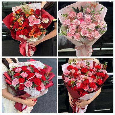 送上海市普陀区长征镇桃浦镇同城鲜花店送康乃馨百合长辈生日花束