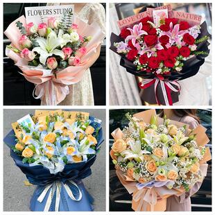 送白城市洮北区镇赉县通榆县同城鲜花店玫瑰百合花束送老婆女朋友