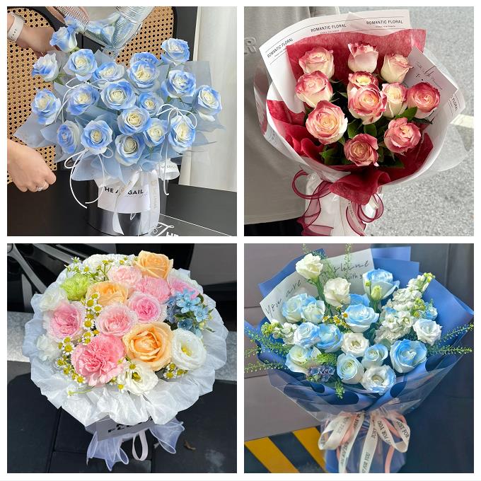 送安阳市文峰北关殷都龙安区同城鲜花店送卡布碎冰蓝玫瑰生日花束