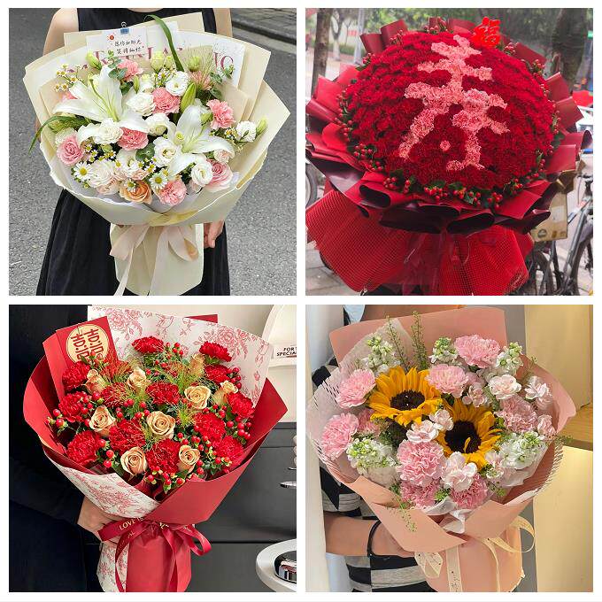 烟台市长岛县龙口莱阳莱州市同城鲜花店配送母亲节康乃馨百合花束