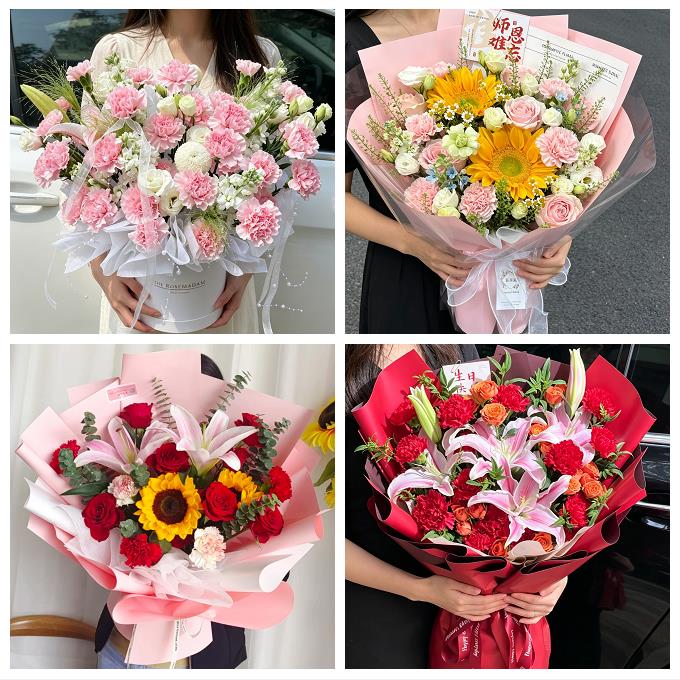 郑州上街惠济区中牟县巩义市同城鲜花店送康乃馨百合长辈生日花束