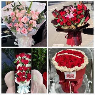 送崇左市大新县天等县凭祥市同城鲜花店情人节玫瑰花束礼盒送女友