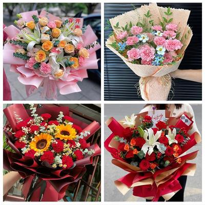 送鸡西市鸡东县虎林市密山市同城花店康乃馨百合鲜花束送长辈生日