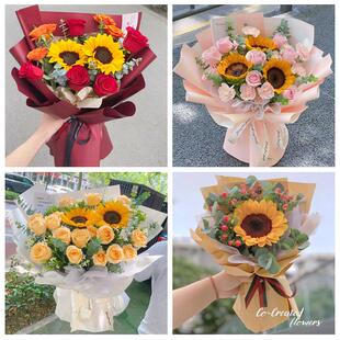 河南周口市太康县鹿邑县项城市同城鲜花店学生高考向日葵玫瑰花束