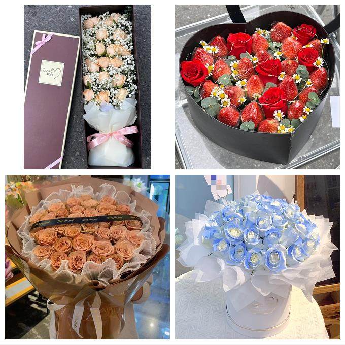 河南郑州市中原区二七区管城区鲜花店同城配送女朋友草莓玫瑰花束