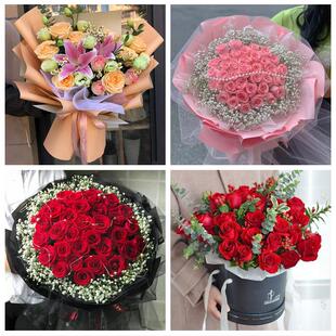 送枣庄市市中区薛城区峄城区同城鲜花店情人节玫瑰花束礼盒送女友