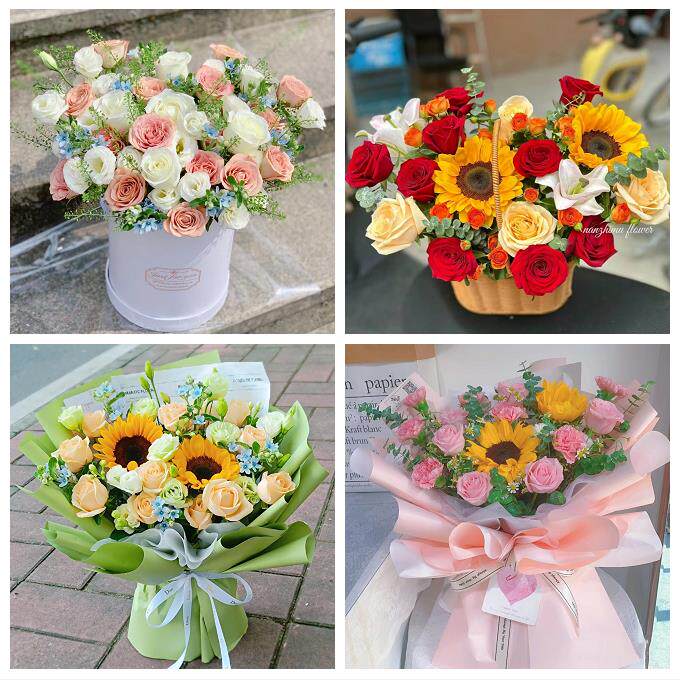 辽宁抚顺市新抚东洲望花顺城区同城鲜花店向日葵玫瑰混搭生日花束